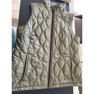 Eddie Bauer Quilted Vest Green Full Zip Sleeveless Puffer Gilet Women Medium